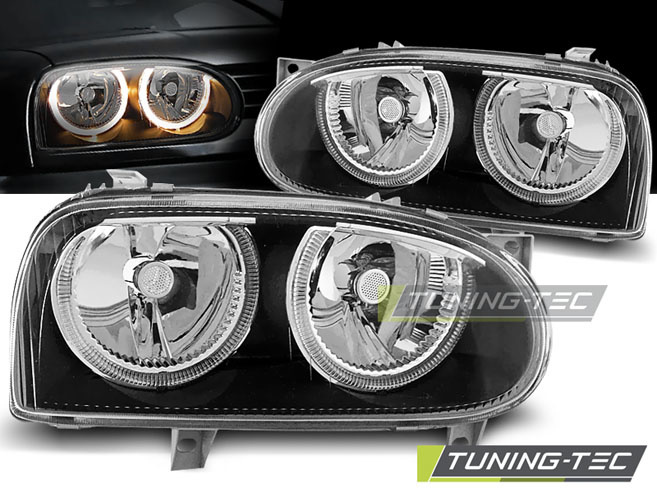 Koplampen geschikt voor VW Golf 3 09 91-08 97 Angel Eyes zwart