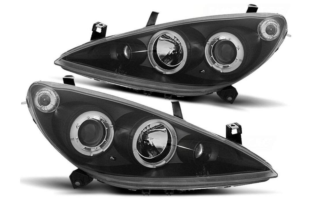 Koplampen geschikt voor Peugeot 307 04 01-06 05 Angel Eyes zwart