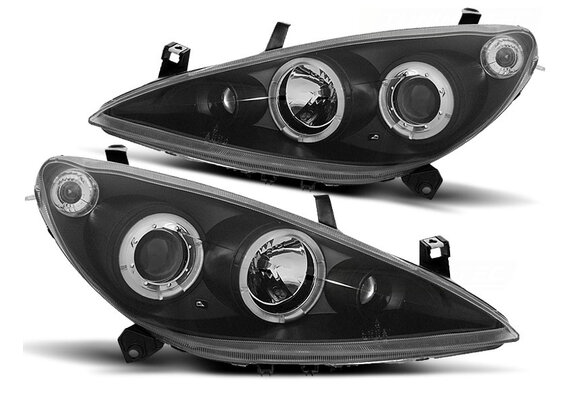 Koplampen geschikt voor Peugeot 307 04 01-06 05 Angel Eyes zwart
