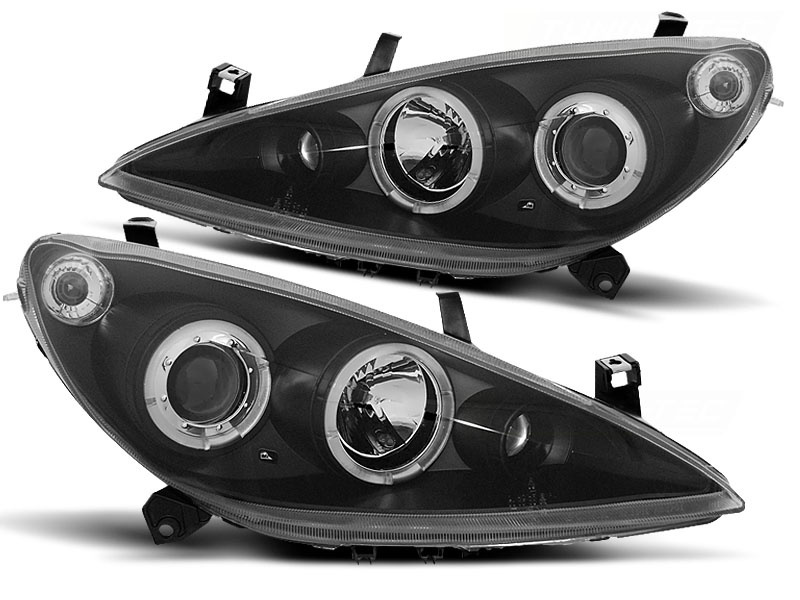 Koplampen geschikt voor Peugeot 307 04 01-06 05 Angel Eyes zwart
