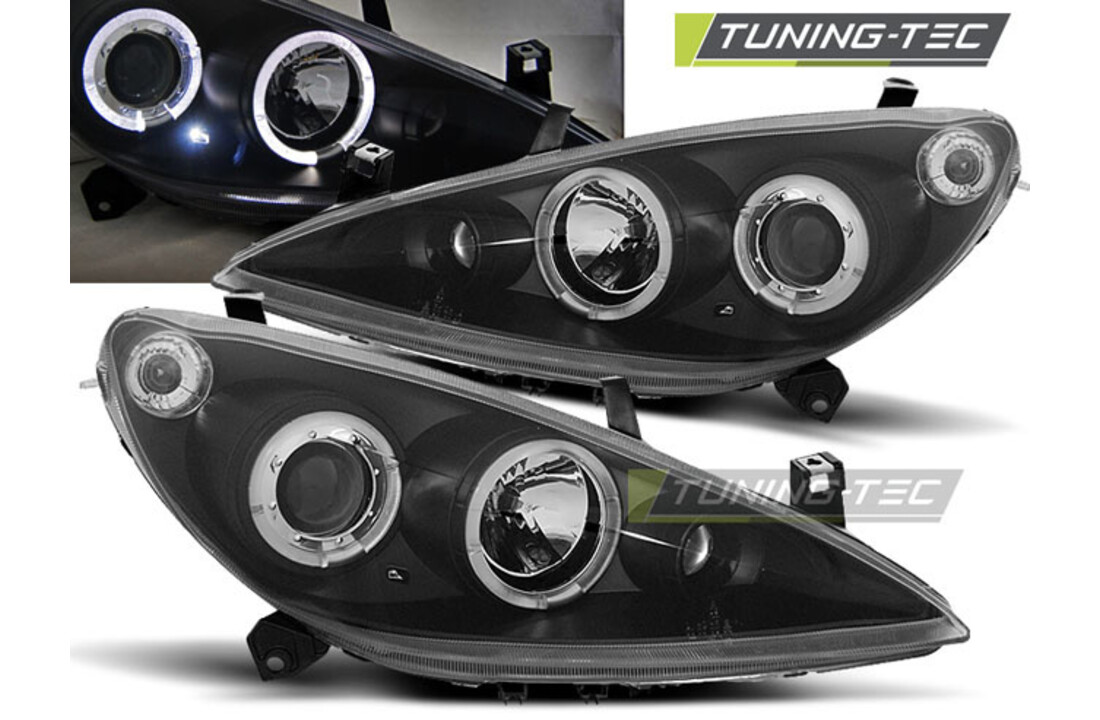 Koplampen geschikt voor Peugeot 307 04 01-06 05 Angel Eyes zwart