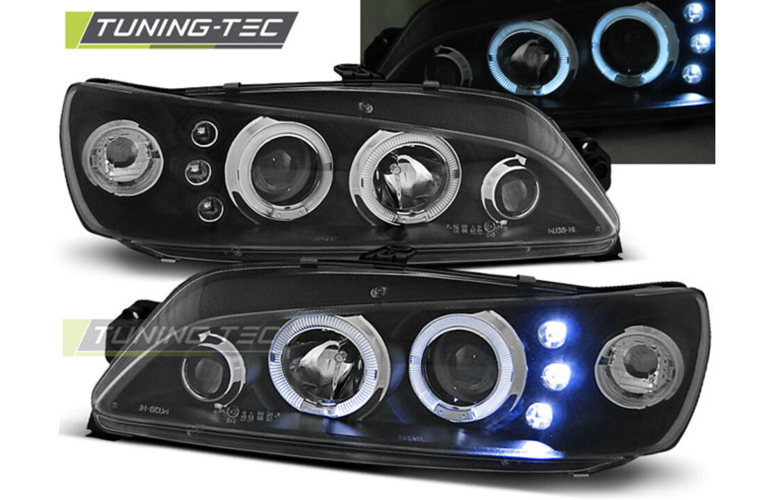 Koplampen dual halo rims geschikt voor Peugeot 306 05-97-03-01 Angel Eyes zwart