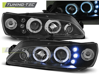 Koplampen dual halo rims geschikt voor Peugeot 306 05-97-03-01 Angel Eyes zwart