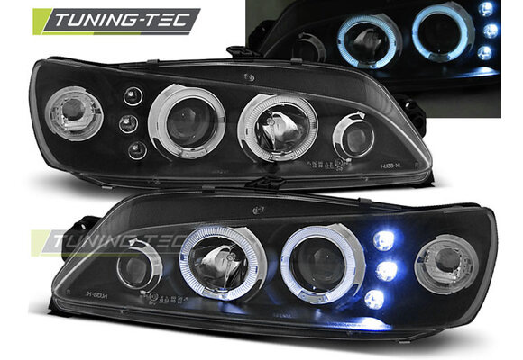 Koplampen dual halo rims geschikt voor Peugeot 306 05-97-03-01 Angel Eyes zwart