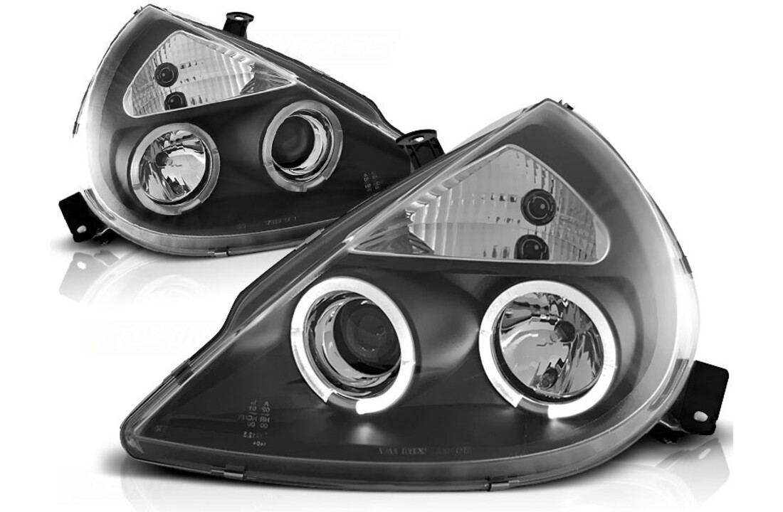 Koplampen dual halo rims geschikt voor Ford KA 11 96-08 Angel Eyes zwart
