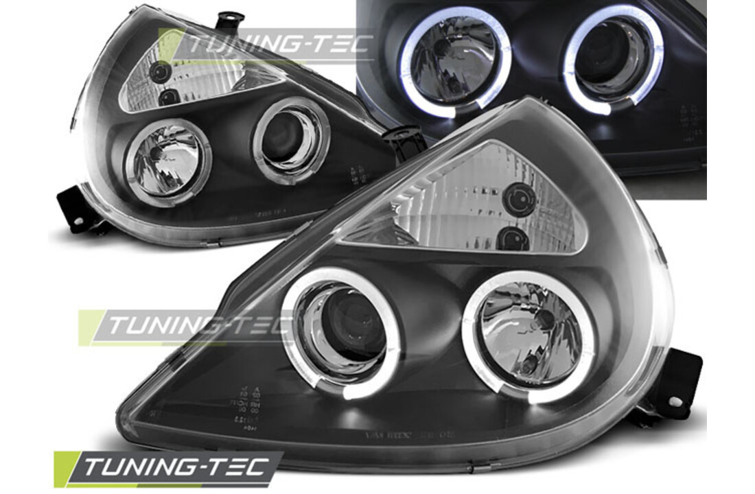 Koplampen dual halo rims geschikt voor Ford KA 11 96-08 Angel Eyes zwart