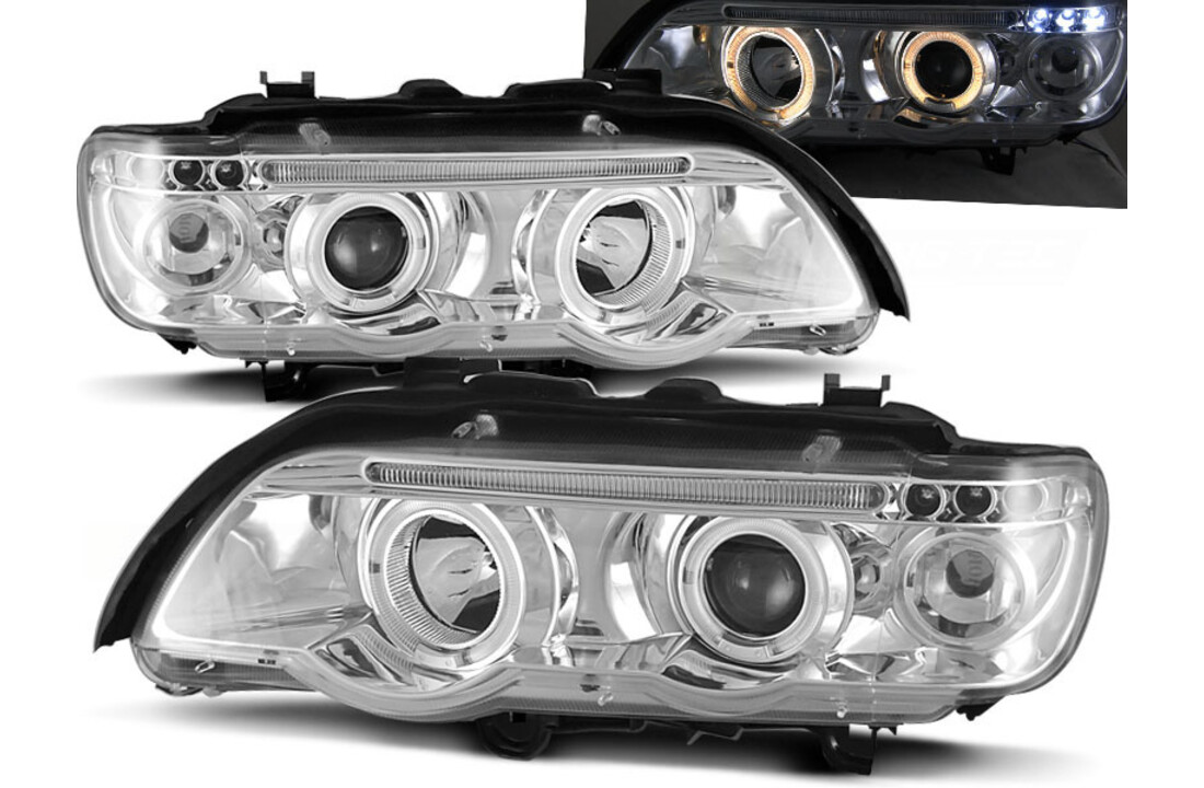 Koplampen dual halo rims geschikt voor BMW X5 E53 09 99-10 03 Angel Eyes chroom