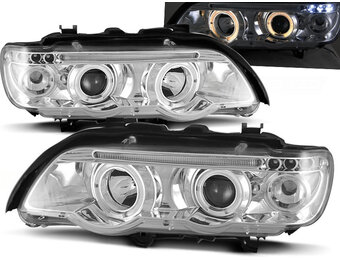 Koplampen dual halo rims geschikt voor BMW X5 E53 09 99-10 03 Angel Eyes chroom