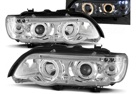 Koplampen dual halo rims geschikt voor BMW X5 E53 09 99-10 03 Angel Eyes chroom
