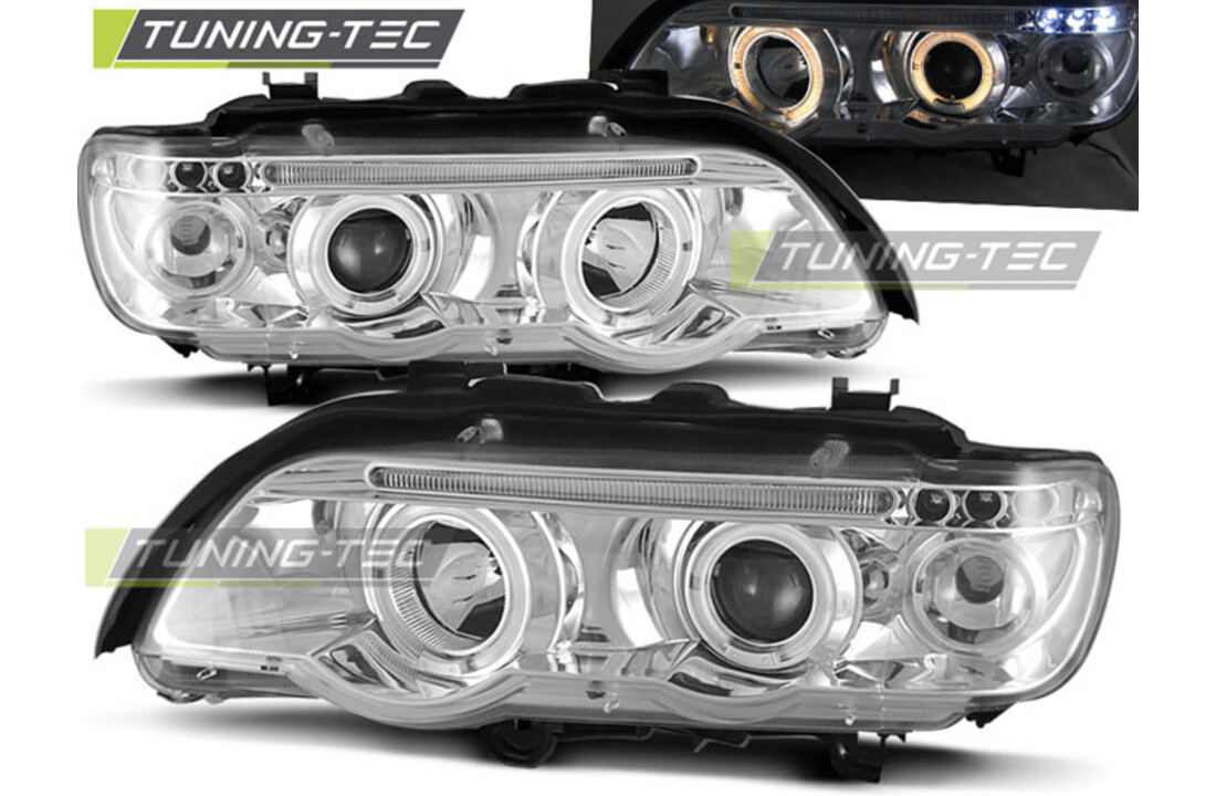 Koplampen dual halo rims geschikt voor BMW X5 E53 09 99-10 03 Angel Eyes chroom