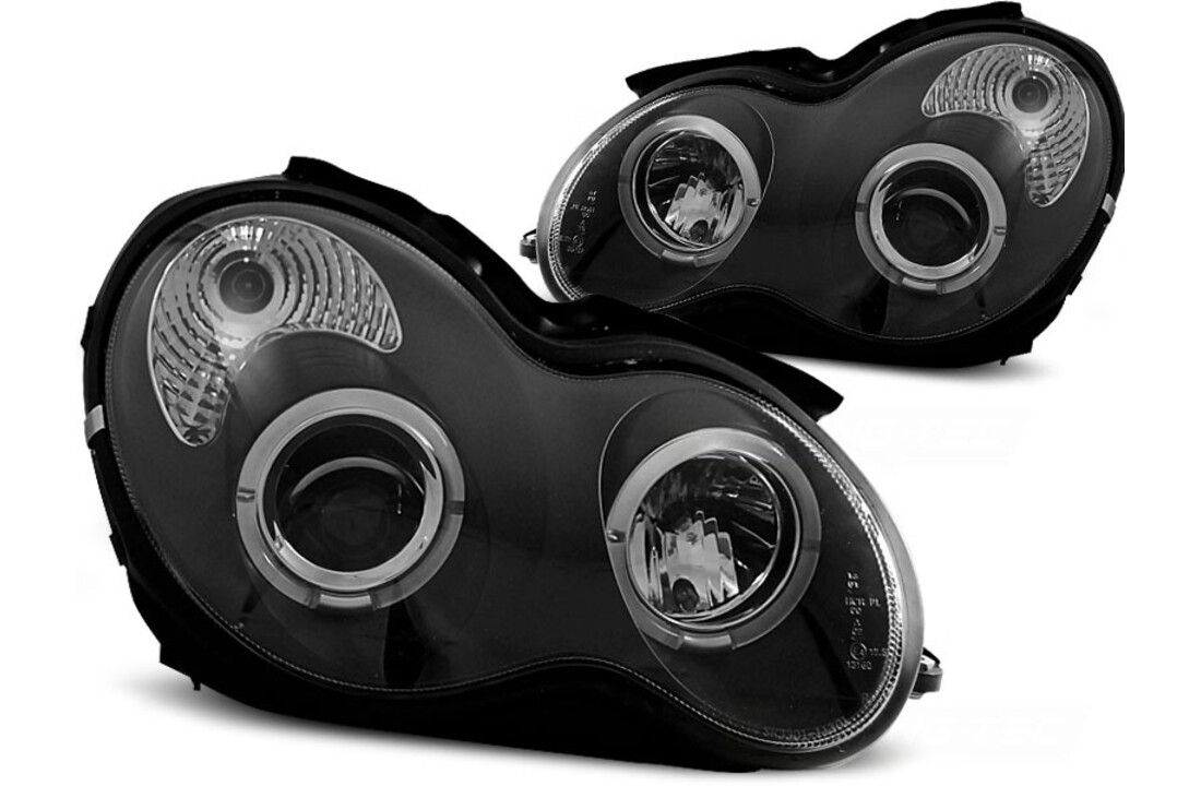 Koplampen dual halo rims geschikt voor Mercedes W203 C-Klasse 07 00-03 04 Angel Eyes zwart