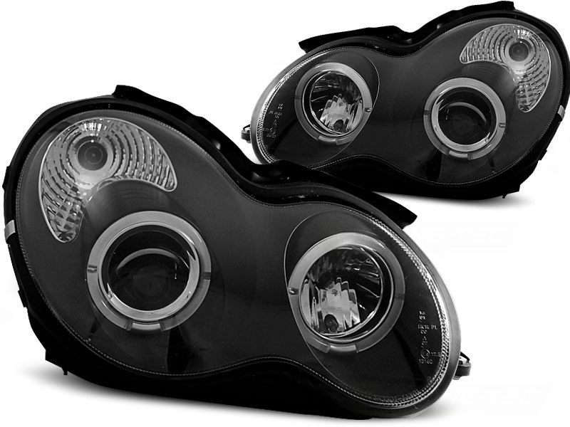 Koplampen dual halo rims geschikt voor Mercedes W203 C-Klasse 07 00-03 04 Angel Eyes zwart