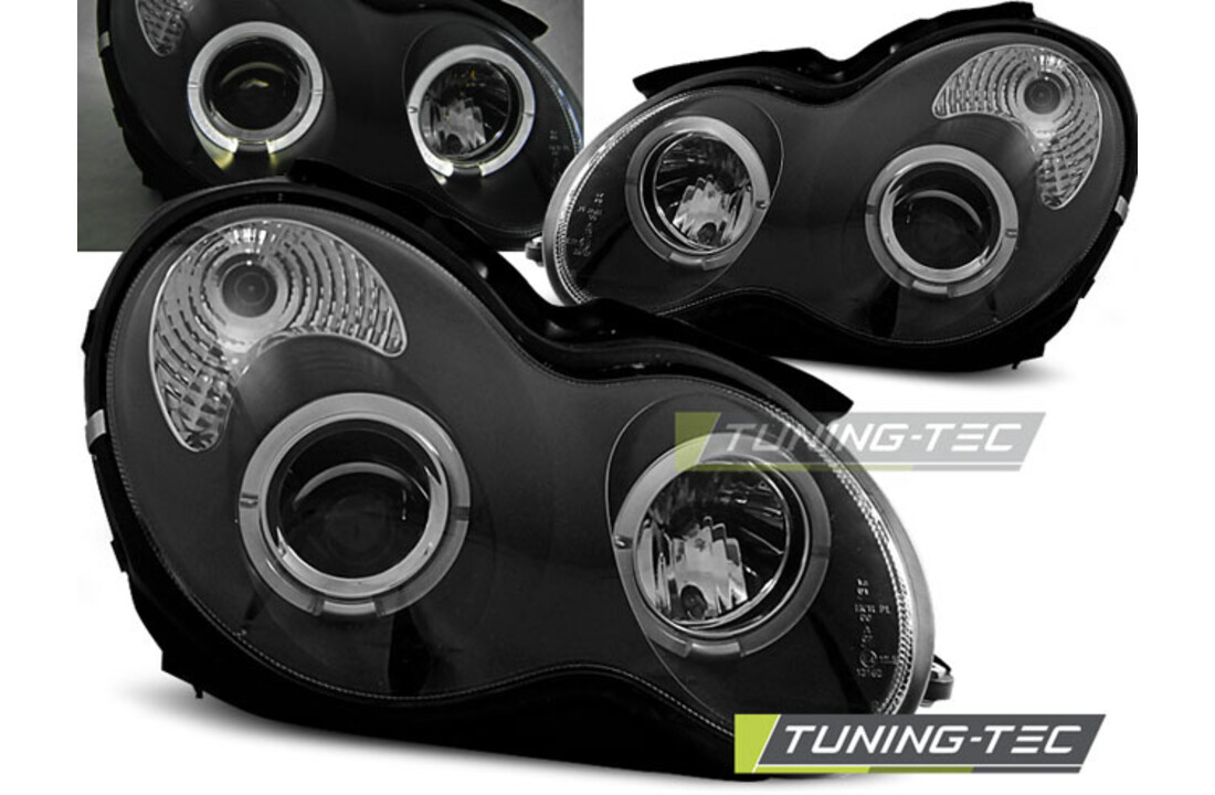 Koplampen dual halo rims geschikt voor Mercedes W203 C-Klasse 07 00-03 04 Angel Eyes zwart