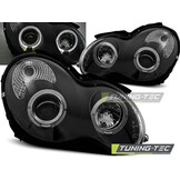 Koplampen dual halo rims geschikt voor Mercedes W203 C-Klasse 07 00-03 04 Angel Eyes zwart