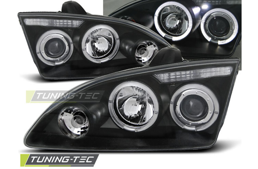 Koplampen dual halo rims geschikt voor Ford Focus II 09.04-01.08 Angel Eyes zwart