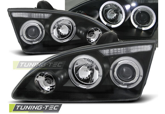 Koplampen dual halo rims geschikt voor Ford Focus II 09.04-01.08 Angel Eyes zwart
