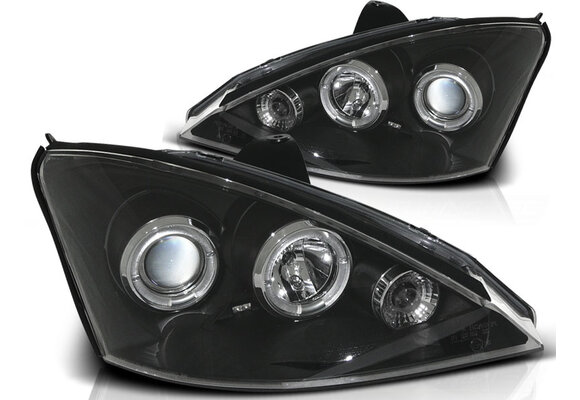 Koplampen dual halo rims geschikt voor Ford Focus 10 98-10 01 Angel Eyes zwart