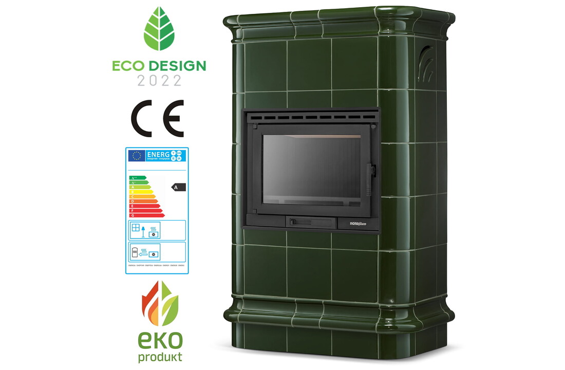 Tegelkachel - houtkachel - 13kW - keramisch - ROMA - olijfgroen