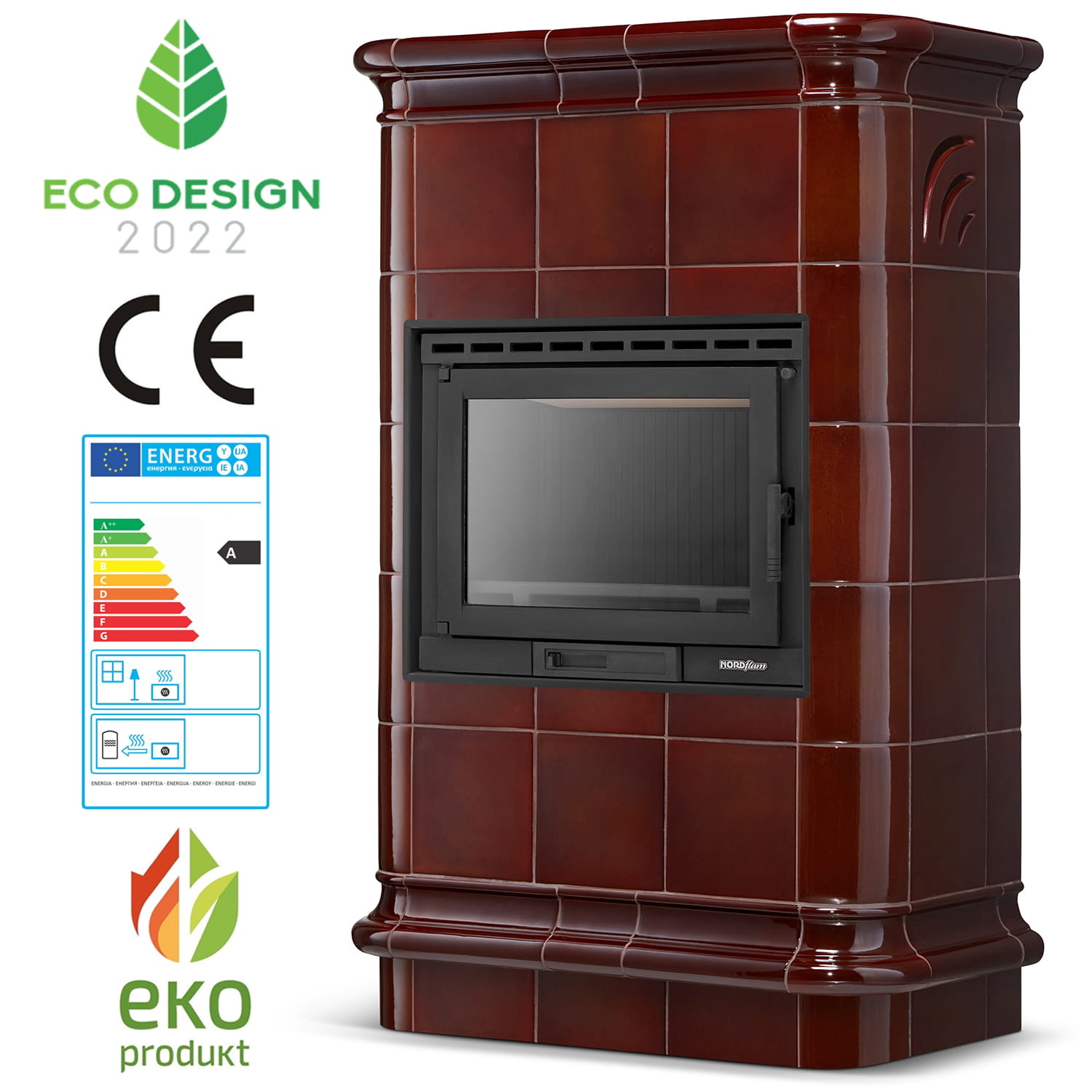 Tegelkachel - houtkachel - 13 kW - keramisch - ROMA - bruin