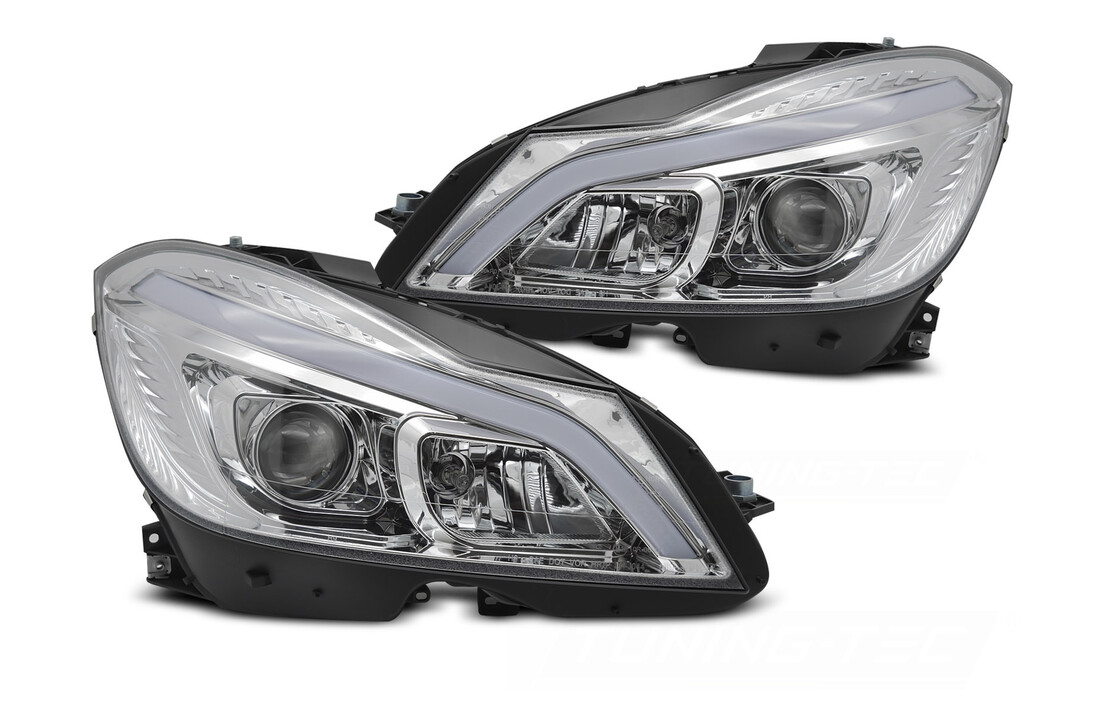 Koplampen Tube LED Chroom Sequentiële Knipperlichten DRL geschikt voor Mercedes W204 11-14
