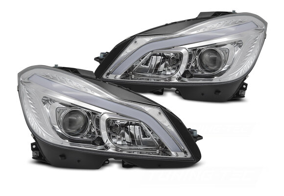 Koplampen Tube LED Chroom Sequentiële Knipperlichten DRL geschikt voor Mercedes W204 11-14