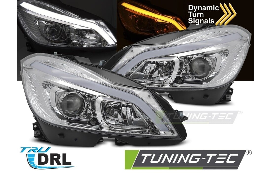 Koplampen Tube LED Chroom Sequentiële Knipperlichten DRL geschikt voor Mercedes W204 11-14