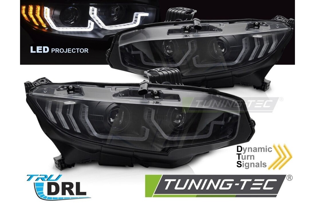 LED Koplampen Zwart DRL Dynamisch geschikt voor HONDA CIVIC X 16-21