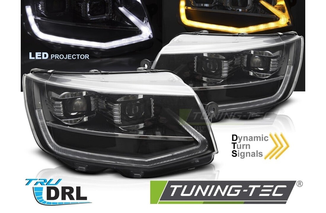 Koplampen LED Tube Light Zwart Dynamisch Knipperlicht geschikt voor VW T6 15-19