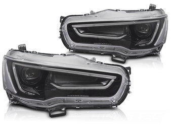 Koplampen Mitsubishi Lancer VIII 08-16 Tube Light Zwart
