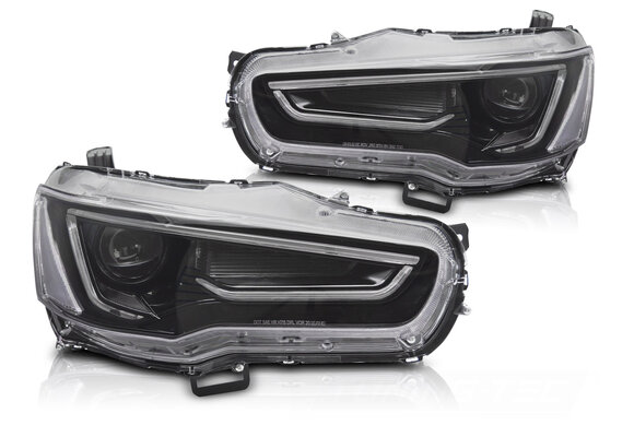 Koplampen Mitsubishi Lancer VIII 08-16 Tube Light Zwart