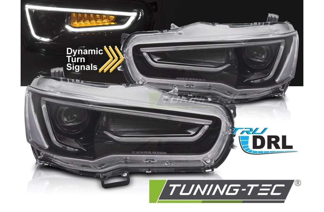 Koplampen Mitsubishi Lancer VIII 08-16 Tube Light Zwart