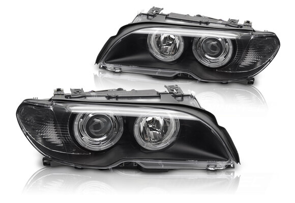 Koplampen Xenon Angel Eyes Zwart geschikt voor BMW E46 Coupé Cabrio 03-06