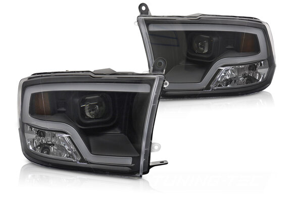 Koplampen Dodge Ram 09-18 Tube Light Projector Zwart