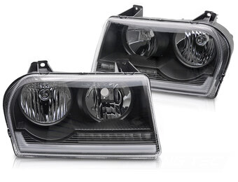 Koplampen Tube Light LED Zwart Dynamisch Knipperlicht Chrysler 300 05-08