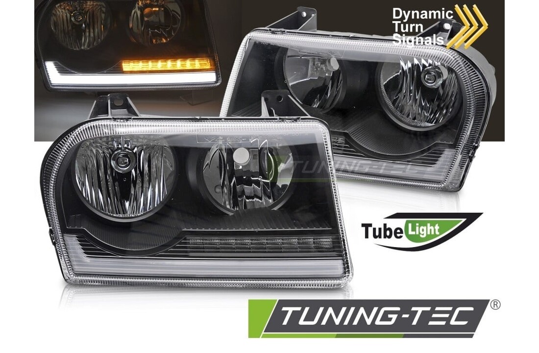 Koplampen Tube Light LED Zwart Dynamisch Knipperlicht Chrysler 300 05-08
