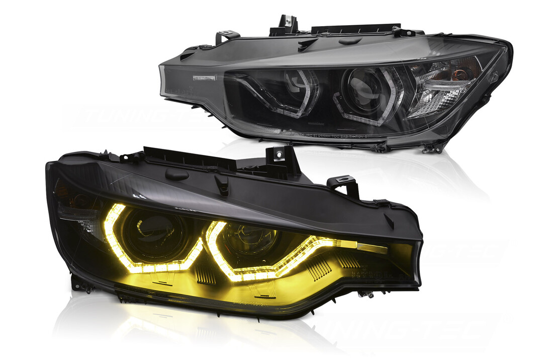 Koplampen Angel Eyes Gele LED DRL Zwart geschikt voor BMW F30/F31 11-15