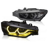 Koplampen Angel Eyes Gele LED DRL Zwart geschikt voor BMW F30/F31 11-15