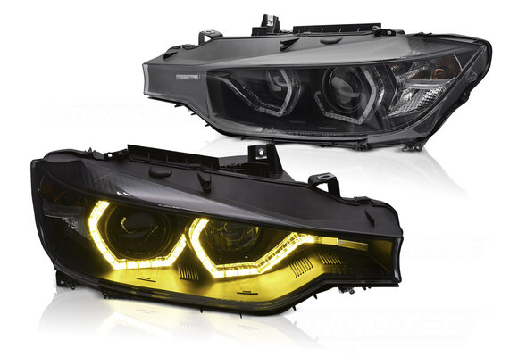 Koplampen Angel Eyes Gele LED DRL Zwart geschikt voor BMW F30/F31 11-15