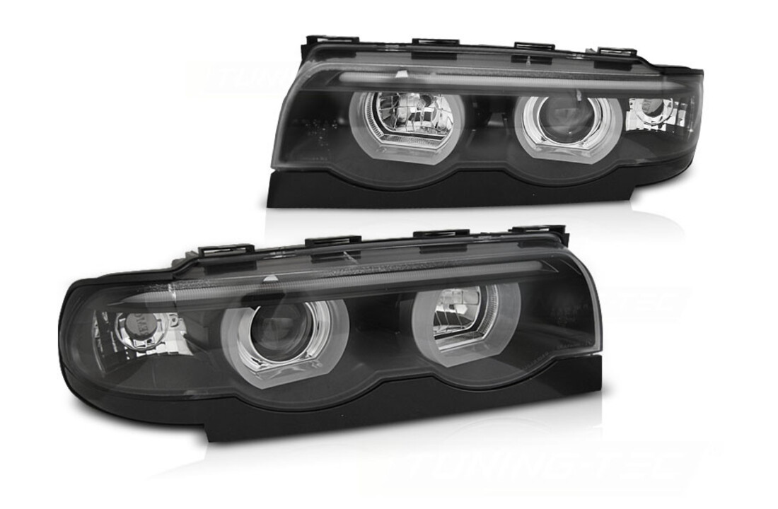 Koplampen dual halo rims geschikt voor BMW E38 94-01 Angel Eyes 3D zwart