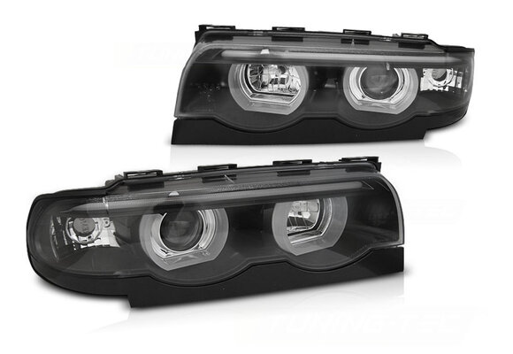 Koplampen dual halo rims geschikt voor BMW E38 94-01 Angel Eyes 3D zwart
