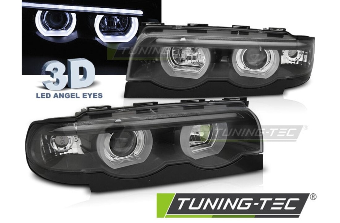 Koplampen dual halo rims geschikt voor BMW E38 94-01 Angel Eyes 3D zwart