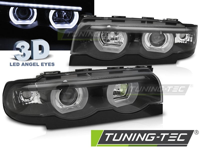 Koplampen dual halo rims geschikt voor BMW E38 94-01 Angel Eyes 3D zwart