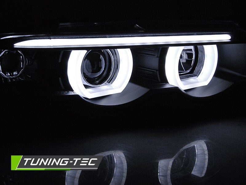 Koplampen dual halo rims geschikt voor BMW E38 94-01 Angel Eyes 3D zwart
