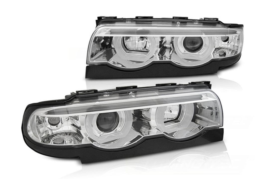 Koplampen dual halo rims geschikt voor BMW E38 94-01 Angel Eyes 3D chroom