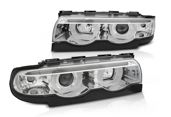 Koplampen dual halo rims geschikt voor BMW E38 94-01 Angel Eyes 3D chroom