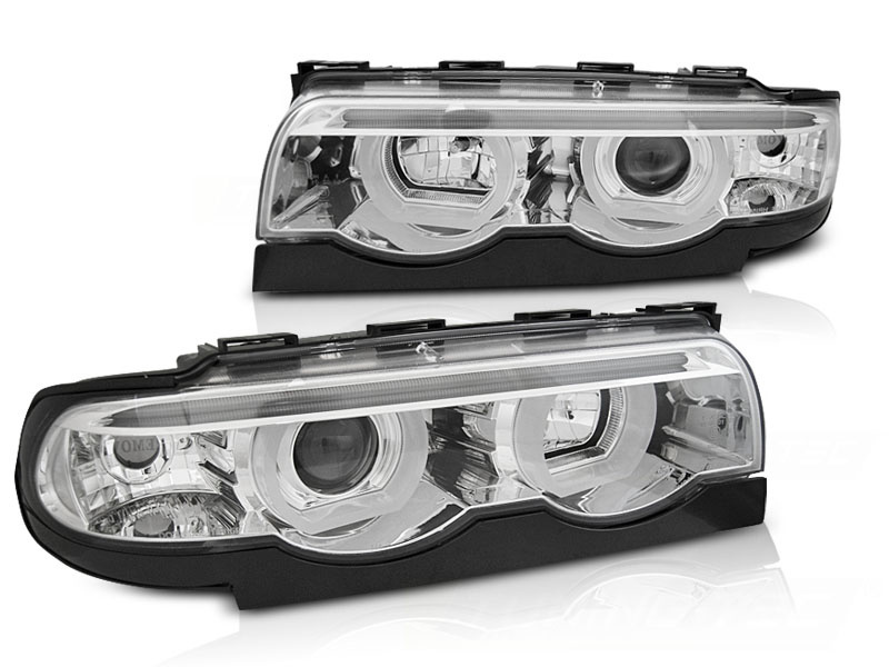 Koplampen dual halo rims geschikt voor BMW E38 94-01 Angel Eyes 3D chroom