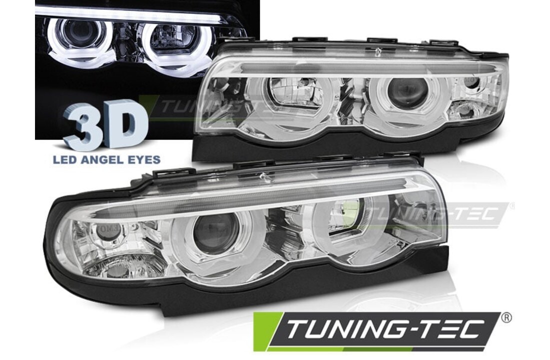 Koplampen dual halo rims geschikt voor BMW E38 94-01 Angel Eyes 3D chroom