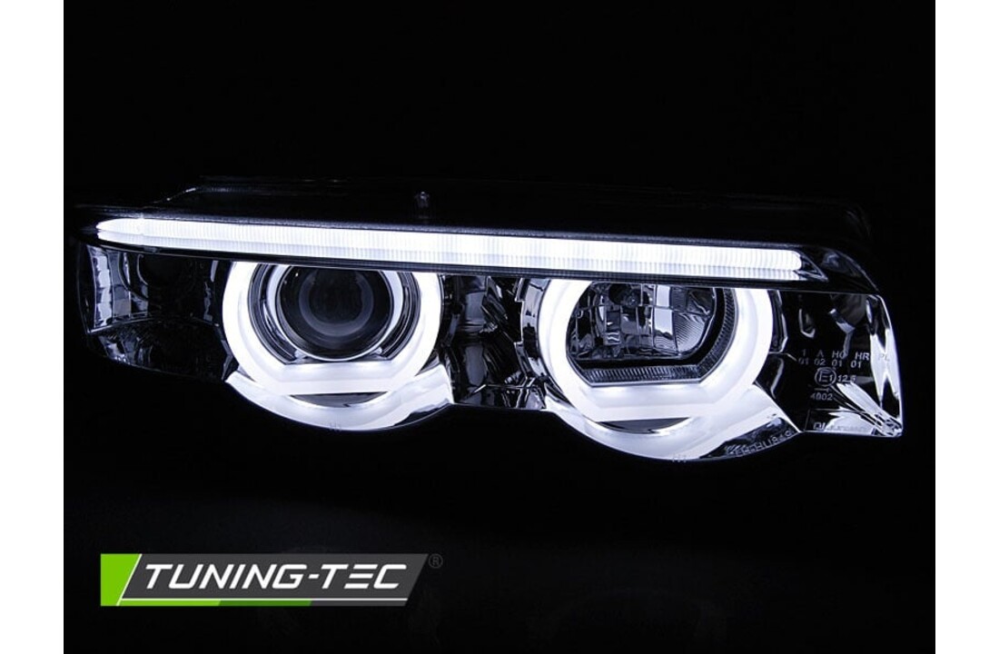 Koplampen dual halo rims geschikt voor BMW E38 94-01 Angel Eyes 3D chroom