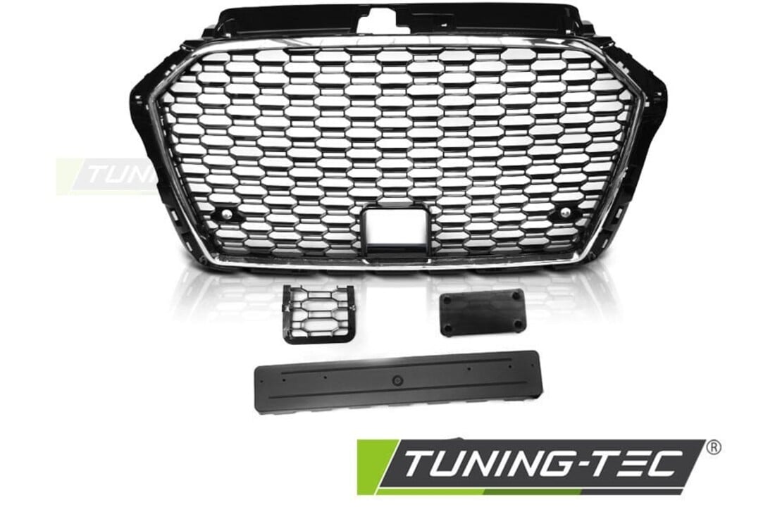 Grill geschikt voor AUDI A3 (8V) 17- RS3 STIJL CHROOM ZWART