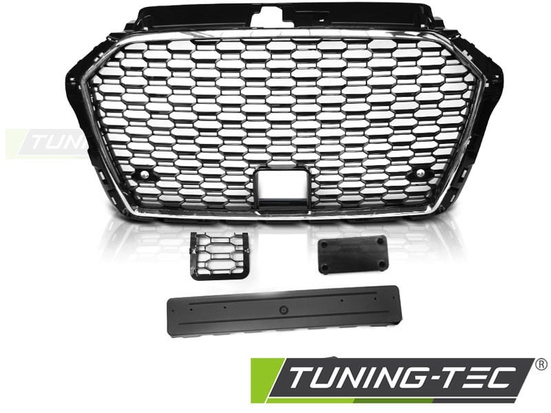 Grill geschikt voor AUDI A3 (8V) 17- RS3 STIJL CHROOM ZWART